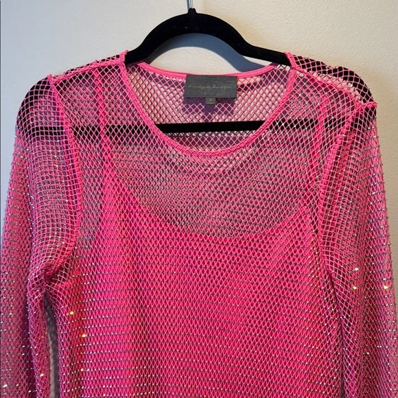 Anthropologie Sunday in Brooklyn Elegant Pink Rhinestone Mesh Maxi Dress - Picture 3 of 4